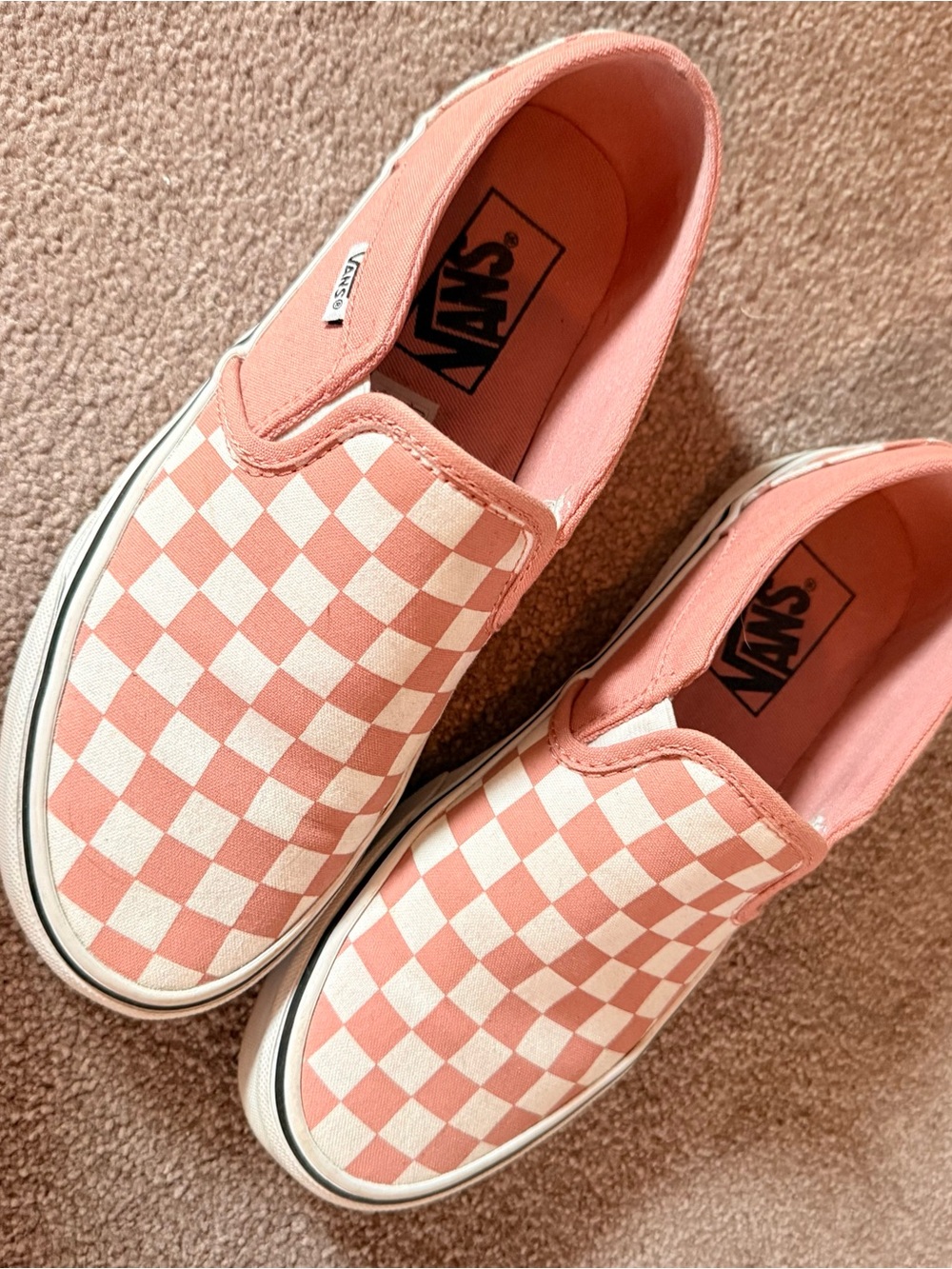Vans Women’s Slip-On Checkered - Dusty Rose/White, size 7